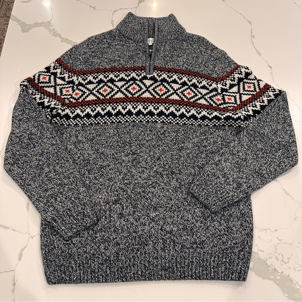 Vintage Next Faire Isle Mock Neck 1/4 Zip Sweater Mens L Wool Blend 90s Y2K Dad